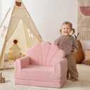 Blissful Diary Kids Couch, 2-in-1 Soft Toddler Couch Fold Out, Toddler Chair Comfy, Convertible Sofa to Lounger, Kids Furniture for Playroom, Gift for Birthday, Children's Day, Pink Shell