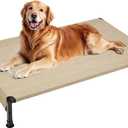 Veehoo Cooling Outdoor Dog Bed, Heavy Duty Elevated Pet Bed with Washable & Breathable Teslin Mesh, Non-Slip Silicon Feet, Dog Cot Bed with Support Hem, 47" x 29", Beige Coffee, CWC2433