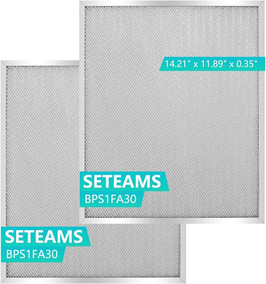 BPS1FA30 Universal Range Hood Filter Replacement 14.21"x11.89"x035" - Aluminum Frame & Mesh - Heavy Duty Grease Filter - 2 Pack