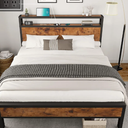Tryston Bed Frame Industrial Platform Bed with Charging Station