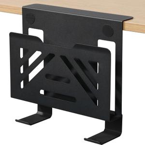 MAXECHO Desk Side Storage, Under Desk Laptop Mount, Table Side Hanging File Organizer, No Drill Clamp On Cable Management Tray, Laptop Holder with 2 Hooks for Office and Home, Load 22 Lbs (Black)