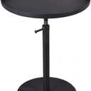 Outdoor Side Table,Tray Metal Sofa End Table, Accent Coffee Table, Adjustable Height, Waterproof and Anti-Rust Outdoor&Indoor Snack Table, Black (Round Top)