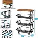 4 Tier Vegetable Fruit Basket for Kitchen, Stackable Metal Fruit and Vegetable Storage Baskets with Rolling Wheels Cart, Fruteros Para Cocina Potato and Onion Bin Pantry Kitchen Island Cart Counter