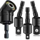 Right Angle Drill Adaptor,4-in-1 Impact Drill Bit Extension,360 Rotatable 1/4 3/8 1/2" Impact Grade Socket Adapter Set,105 Degree Angle Screwdriver Drill Bit for Household Workplace Industry