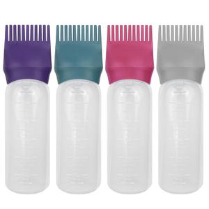4 PCS Root Comb Applicator Bottle,Hair Oiling Applicator,Hair Oil Applicator Bottle for Hair Dye Shampoos Hair Salons.6oz (Purple+Grey+Red+Green)