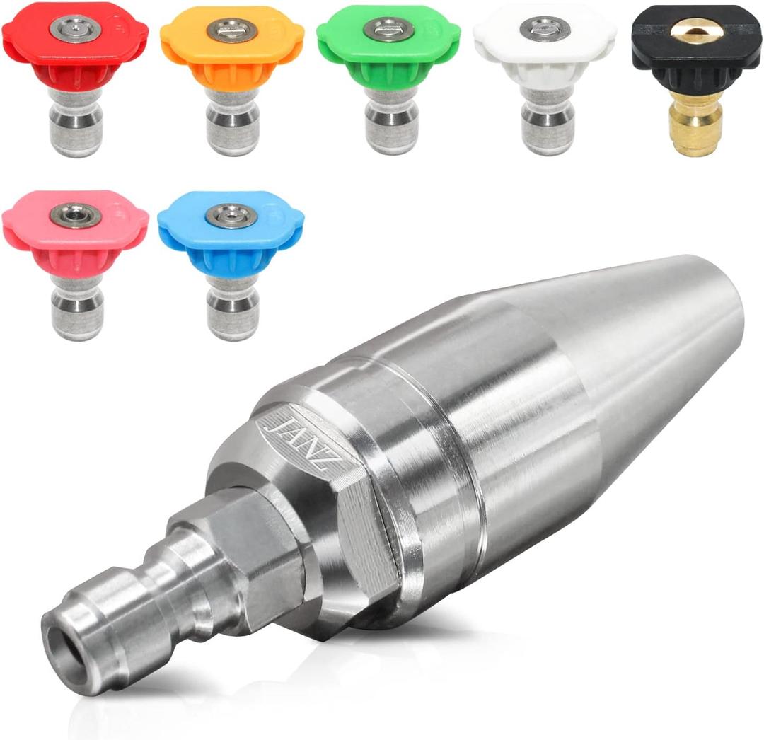 JANZ Pressure Washer Rotating Turbo Nozzle with 7 Spray Nozzle Tips Kit Multiple Spray Degrees 1/4 Inch Quick Connection,4000PSI