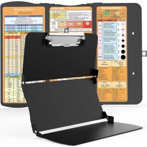 Clipboards Nursing Clipboard Trifold Foldable, 3 Layers Aluminum Nurse Clipboards with Nursing Edition Cheat Sheets Folding Pocket Size for Students, Nurses and Doctors (Black)
