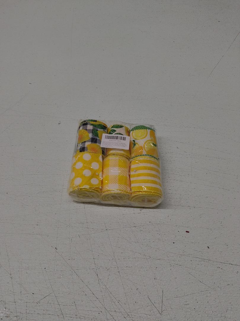 CCINEE 6 Rolls Wired Edge Ribbons with Lemon,2.5 Inch×26 Yards Yellow Satin with Lemon Polka Dot Stripe Plaid Check for Wreath Floral Arrangements Crafts Wrapping Supplies DIY Hair Bow