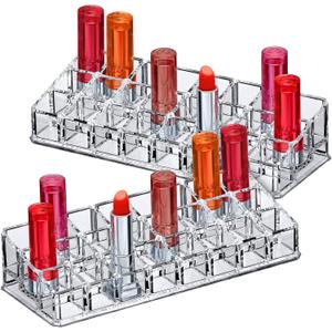 Amazing Abby - Glamour - 2-Pack 24-Slot Acrylic Lipstick Organizer, Lipstick Holder, Lip Gloss Holder, Cosmetic Storage Display, Perfect Storage Solution for Drawer and Vanity (Slot Size: 0.9" x 0.9")