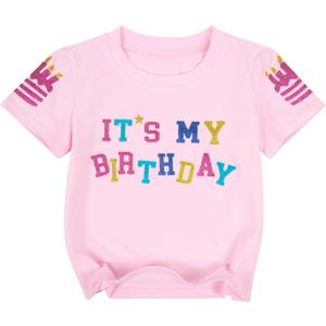 Birthday Shirts for Girls Sparkling Graphic Tees Cute Baby Girl Birthday Party Tops Summer Casual Short Sleeve Outfits (2-3T)