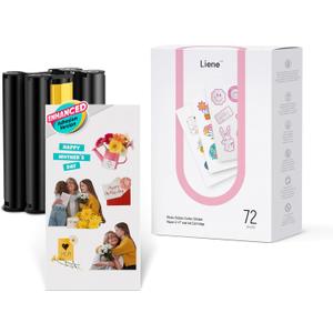 Liene Sticker Paper & Cartridge (Enhanced Adhesion Version) - 2 Ink Cartridge Refills & 72 Sheets 4x7" Photo Paper, Dye Sublimation Waterproof, Compatible with Liene PixCut S1