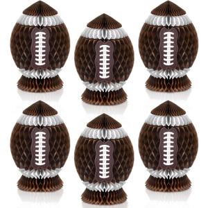 Fourluoo 6 Pcs Football Party Decorations Large Football Honeycomb Centerpieces 3D Ball Table Decor Sports Ball Paper Honeycomb Decorations for Tailgate Party Decoration(Dark Brown,7.4 Inch)