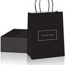 Purple Q Crafts Small Paper Thank You Gift Bags with Handles – 8x4x10 Inches, Strong Quality 50 Pack Black Shopping Bags with Thank You Logo