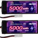 7.2V RC NiMH Battery 5000mAh Capacity Rechargeable 6-Cell Flat Battery Pack with TMY Plug(2 Packs)