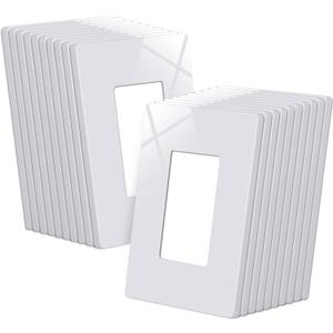 CML 1-Gang Decorator Screwless Wall Plates, 20 Pack Mid-Size Outlet Covers for Electrical Outlets and Switches, Midway Size 4.88" x 3.12", Gloss White, UL Listed