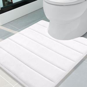 Buganda Memory Foam U-Shaped Contour Toilet Rugs, Non Slip Absorbent, Thick Soft Washable Bathroom Mat, Floor Carpet Bath Rugs Mat for Toilet Base (24" x 20", White)