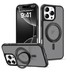 TOKVANZ for iPhone 16 Pro Max Case with 360° Rotatable Magnetic Ring Stand [Compatible Mag-Safe] [Military Grade Protection] Translucent Matte iPhone 16 Pro Max Phone Cases for Women Men 6.9'',Black