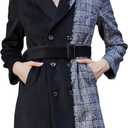 S·DEER Womens Coat with Plaid Patch Style, Wool Blend Winter Coat, Mid-Length Belted Notched Lapel Collar Coat, Size S