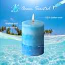 Blue Pillar Candles for Home Scented, Set of 3 Strong Ocean Fragrance Scented Candles, 50+ Hrs Long Burning Candles Set
