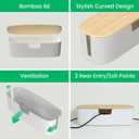 Large Cable Management Box - Cord Organize Box with Bamboo lid for Safe Home & Office, Cord Hider for Power Strip Under Desk, Cover TV Wires, Child & Pet Proof Cord Box, White