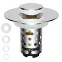 Universal Bathroom Sink Stopper Hair Catcher Upgraded with 2-Layer Detachable Filter Basket – 4 in 1 Pop Up Sink Drain Strainer, Anti-Clog, Odor-Block, Universal Fit for 1.1''~2.36'' Sinks, Chrome