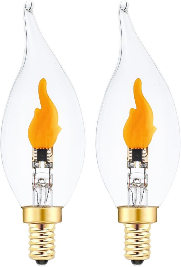 Flickering Flame Light Bulbs Candelabra Base E12 Flame Bulb, LED Flickering Candle Fire Light Bulbs for Christmas Holiday Decorations, 2 Pack