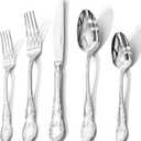 KINGSTONE Vintage Silverware Set, 30-Piece 18/10 Stainless Steel Retro Royal Flatware Cutlery Set for 6 with Carved Thick Handles, Tableware Utensils for Home, Party, Restaurant, Wedding, Dishwasher Safe