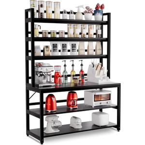 Aquzee Large Bakers Rack for Kitchens, 47in Wide (47.2W x 15.7D x 70.8" H) 6 Tiers Kitchen Stand with Hutch & Storage, Black Freestanding Tall Bakers Racks Organizer with Shelves