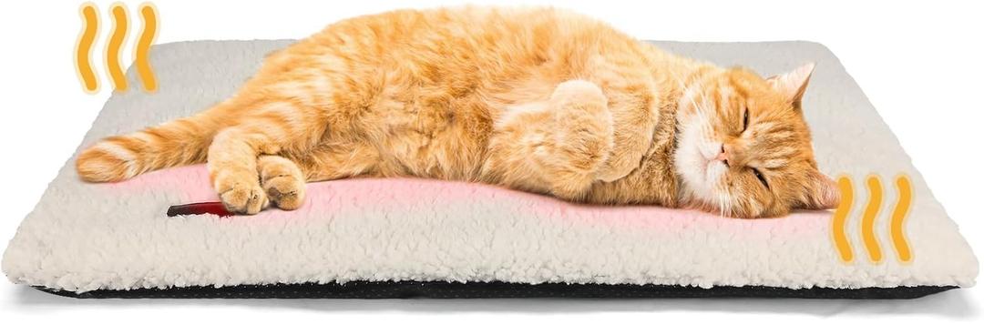 Self Warming Cat Bed Self Heating Cat Dog Mat 24 x 18 inch Extra Warm Thermal Pet Pad for Indoor Outdoor Pets with Removable Cover Non-Slip Bottom Washable Non Electric (Beige)