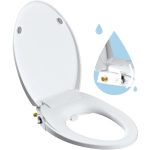 Hibbent Elongated Bidet Toilet Seat with Slow Close, Non-Electric Bidet Attachment for Toilet Seat with Dual Nozzle, Bidet Sprayer with Adjustable Self-Cleaning Nozzles, Brass T Adapter