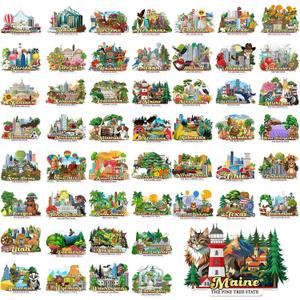 51 Pcs State Magnets for Refrigerator United States Fridge Magnets USA Souvenirs Us Individual State Province Refrigerator Set for Travel Gift Destination of States Visited