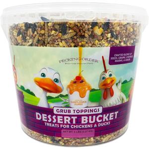 Pecking Order Dessert Bucket Grub Toppings (5 LB) Treat for Chickens Inside Bucket with Handle and Treat Scoop