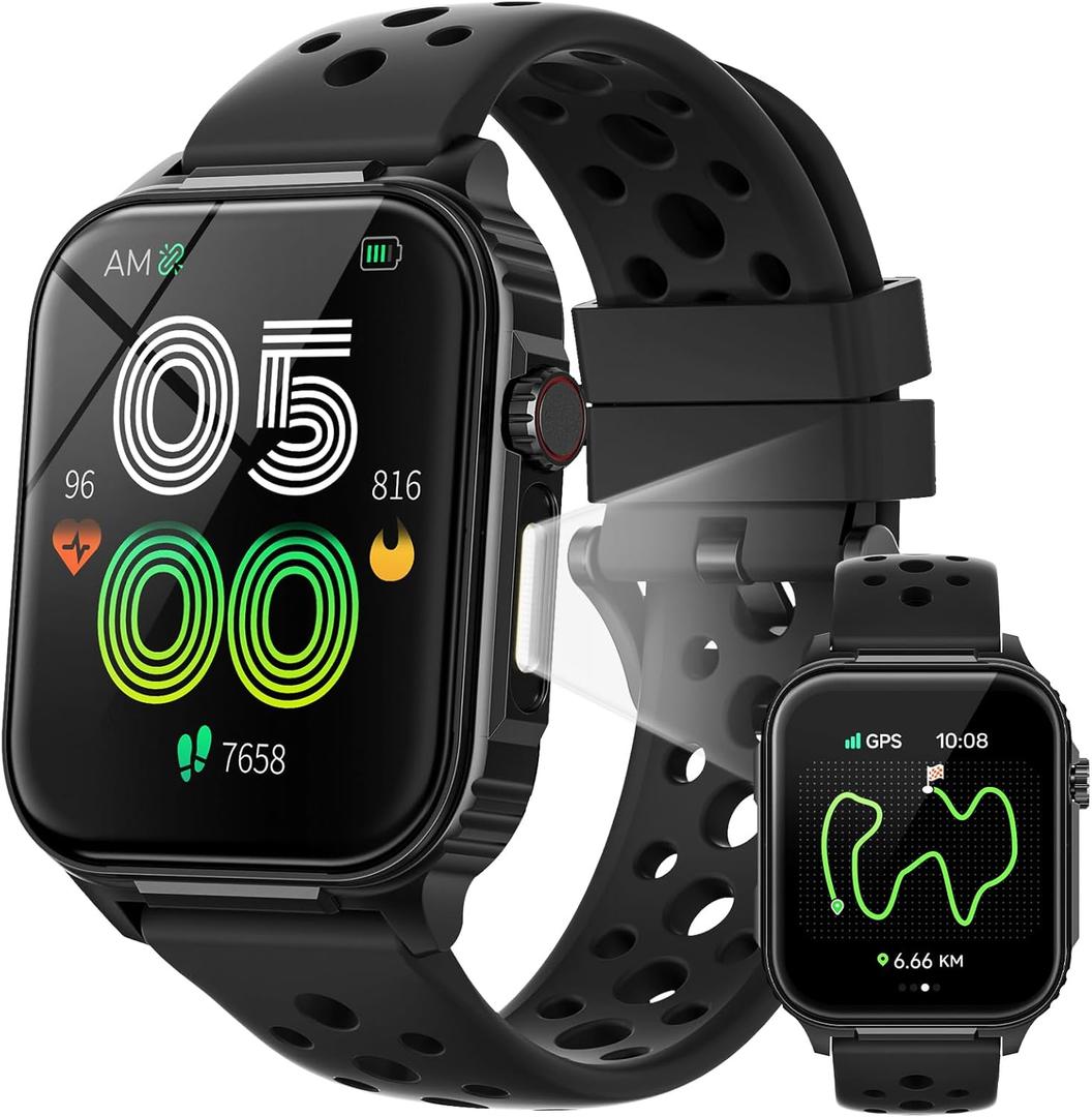 Parsonver Smart Watch for Men Women GPS, 10-Day Battery Fitness Tracker with Bluetooth Calling, 100+ Sports Modes, Heart Rate, Sleep Monitor, Step Counter, Activity Tracker for Android & iPhone, Black