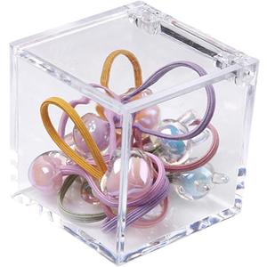 KissYou Acrylic Box with Lid Clear Square Cube Face Towel Storage Box Desk Organizers Aesthetic Hair Accessories Gift Box (2.4 x 2.4 x 2.4 Inch)