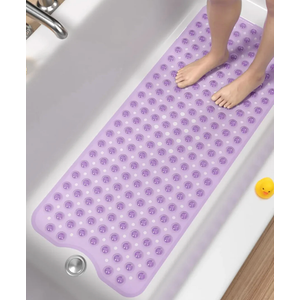 Non Slip Bath Mat - 40 x 16 Inch Extra Long PVC Tub Mat with Suction Cups | Machine Washable