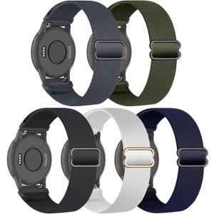 5 Pack Nylon Watch Bands Compatible with Garmin Venu 3/2/Venu 4(45mm),Forerunner 265/255(46mm)/570-47mm/Vivoactive 4(45mm),22mm Soft Stretchy Sport Replacement Strap for Amazfit Bip 6/5