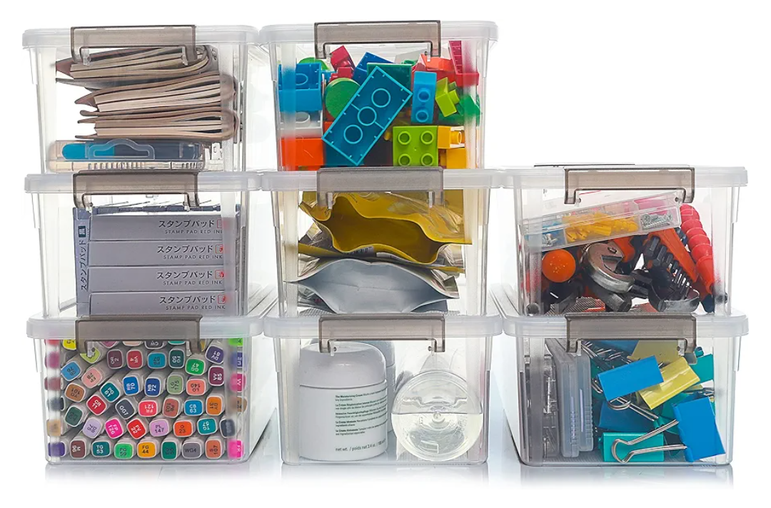 Citylife Small Storage Bins with Lids 3.2 QT- 8 Packs Plastic Storage Containers for Organizing Stackable Clear Storage Boxes,Clear White