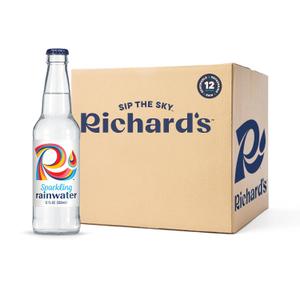 Richard's Rainwater Sparkling Water, Long Lasting Bubbles, Renewable Refreshing Carbonated Rain (12 fl oz Glass Bottles, 12-Pack in Ship-Safe Packaging)