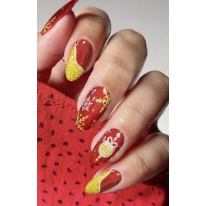 3 x JMEOWIO Gel Nail Stickers Christmas Snowflake Glitter Red Semi Cured Gel Nail Strips Wraps UV/LED Nails Art Design Decoration Accessories