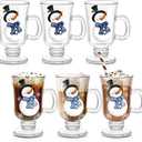 Sliner 6 Pack Christmas Snowman Glass Coffee Mugs with Handle, 8 oz Clear Christmas Cappuccino Glasses Irish Coffee Mugs Winter Latte Cups Holiday Mugs for Hot Chocolate Milk Beverages
