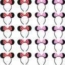 20 PCS Mouse Ears Headbands for Birthday Party Theme Park Costume Play Celebration for Boys and Girls (3color) (Pink and Red)