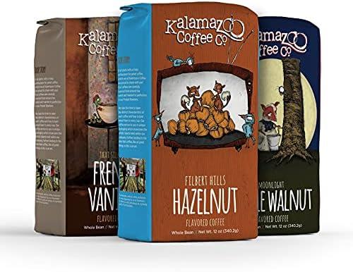 KALAMAZOO COFFEE COMPANY Whole Bean Flavored Coffee Variety Pack - Hazelnut, French Vanilla, & Maple Walnut | 12oz Bag (3 Pack) Maple Walnut BB 6/30/26, French Vanilla BB 6/30/26, 
Hazelnut BB 2/28/26 KALAMAZOO COFFEE COMPANY Whole Bean Flavored Coffee Variety Pack - Hazelnut, French Vanilla, & Maple Walnut | 12oz Bag (3 Pack) Maple Walnut BB 6/30/26, French Vanilla BB 6/30/26, 
Hazelnut BB 2/28/26