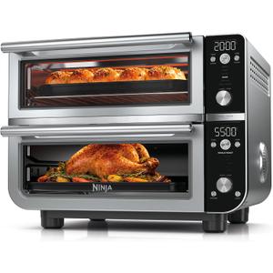 Ninja Double Oven Pro Smart XL Countertop Oven & Air Fryer | 30.2 Qt Capacity | 12-in-1 with Smart Finish & Dual Zone Tech to Cook 2 Meals at Once | Fits up to 4.5lb Chicken | Stainless Steel | DCT801