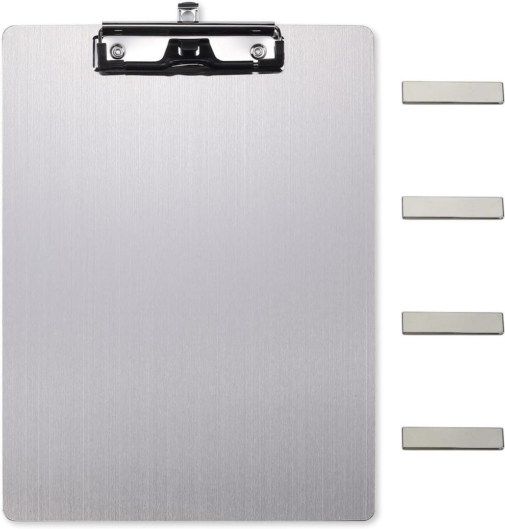 Stainless Steel Magnetic Clipboards,Metal Clipboard with 304 Low Profile Clip,Black Board for Fridge,Cooking Recipe Splints,Message Board (9.2"x12.5" Letter)