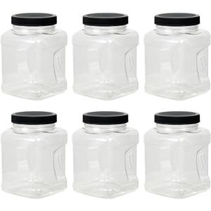 16 Fluid Ounce Square Jar with Handle & Black Lid (Pack of 6), Pantry Organization & Storage, Plastic Storage Container with Lid
