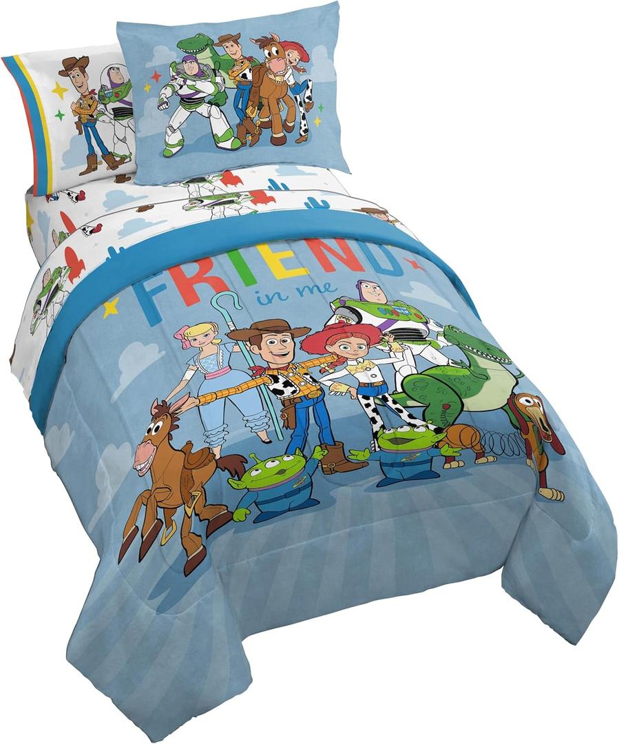 Jay Franco Kids Comforter Set Includes Sheets and Pillow Cover - Soft and Cozy Bed Set for Stylish Room Decor, Blue - Toy Story, 7 Piece Full