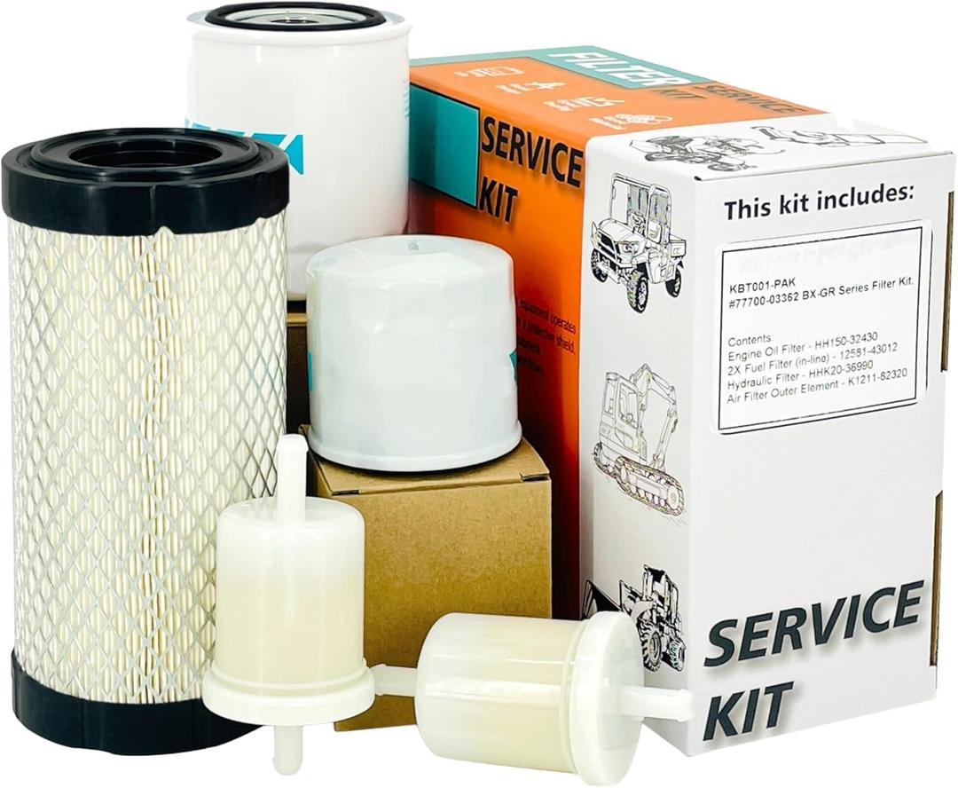 Euros K1211-82320 Air Fil-ter Maintenance Kit Fit For Kubota BX22D BX23S BX23D BX1880 BX2360 BX2380 BX2230 Rep HH150-32430/HHK20-36990 Oil/Transmission Filter (White-K1211-82320)