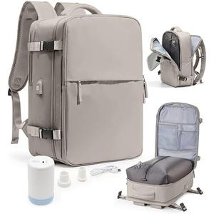 WONHOX Vacuum Seal Travel Backpack with Air Pump,Compression Vacpack Waterproof Carry On Backpack for Travel Women Men with Vacuum System,Airlines Approved Daypack Laptop Space Saver Bags,Grey/Brown