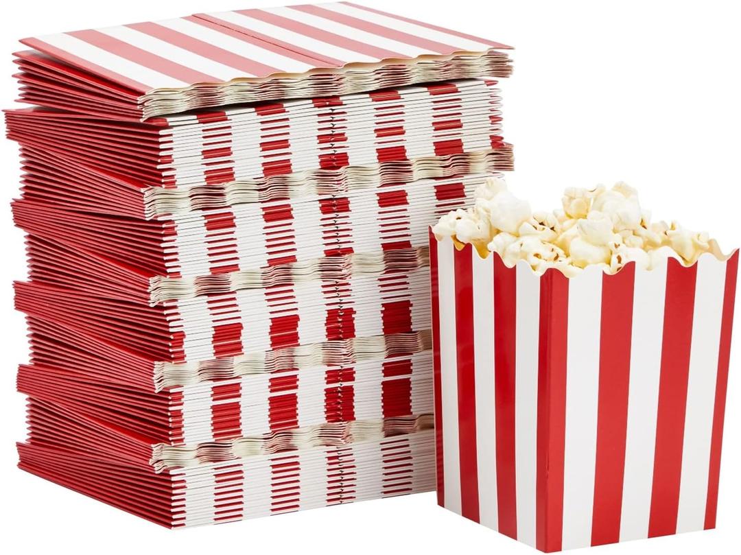Juvale 100 Pack Red and White Mini Popcorn Boxes for Party, Bulk Paper Popcorn Containers for Movie Night Decorations (3 x 4 In)