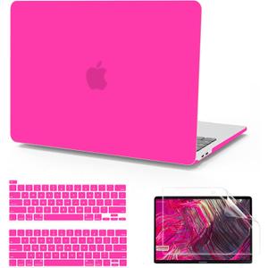 Anban Compatible with MacBook Pro 13 inch Case M2 2025 2024 2023 2022-2016 M1 A2338 A2251 A2289 A2159 A1989 A1708 A1706, Plastic Laptop Hard Shell Case +Keyboard Cover +Screen Protector, Hot Pink